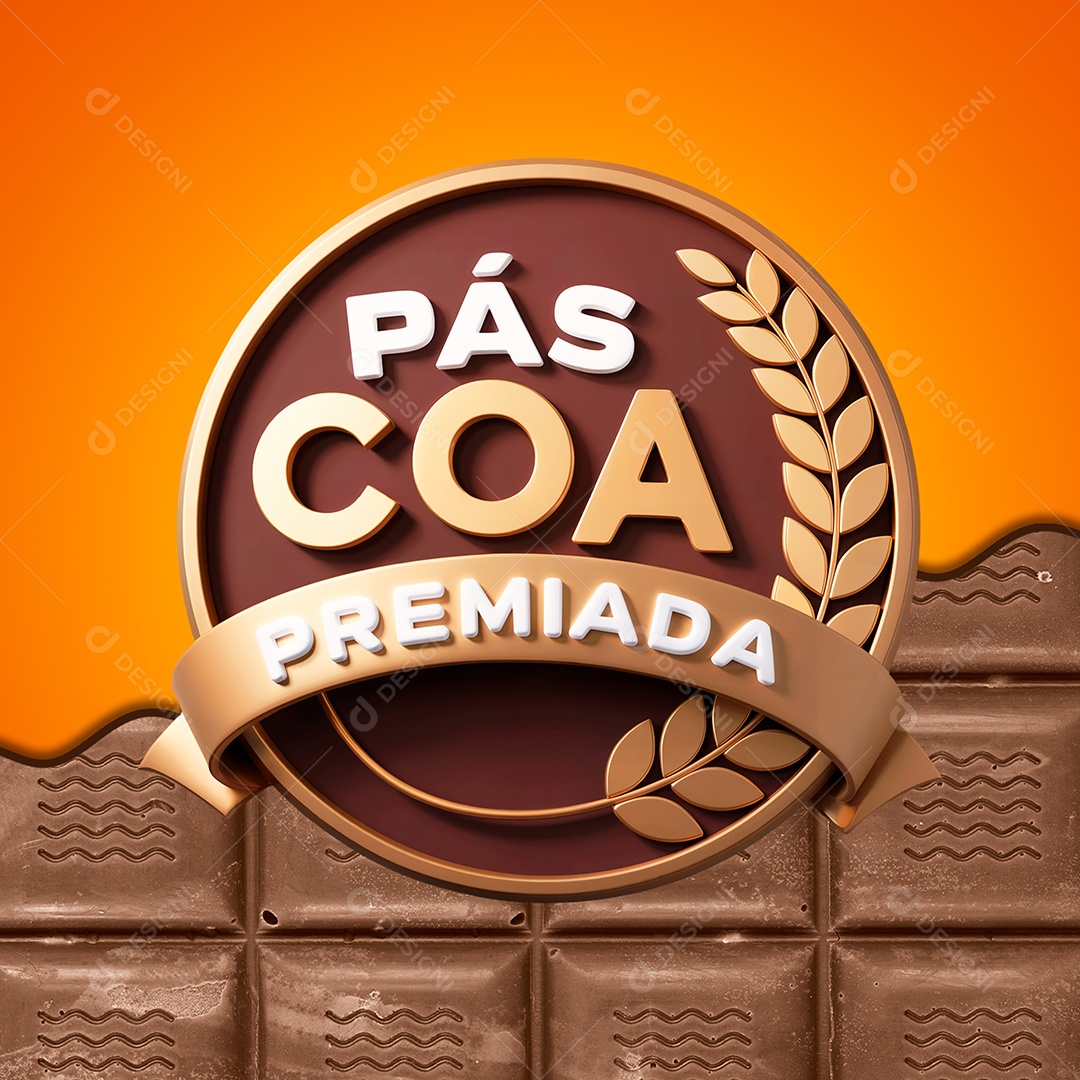 Selo 3D Páscoa Premiada Para Composição PSD