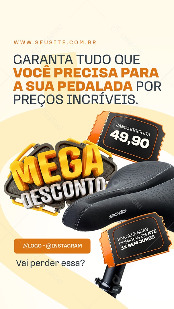 Story Mega Desconto Loja de Bicicleta Banco Parcele Social Media PSD Editável