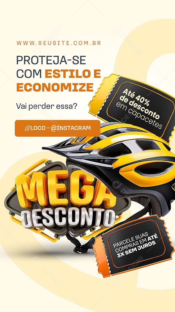 Story Mega Desconto Loja de Bicicleta Capacetes Social Media PSD Editável