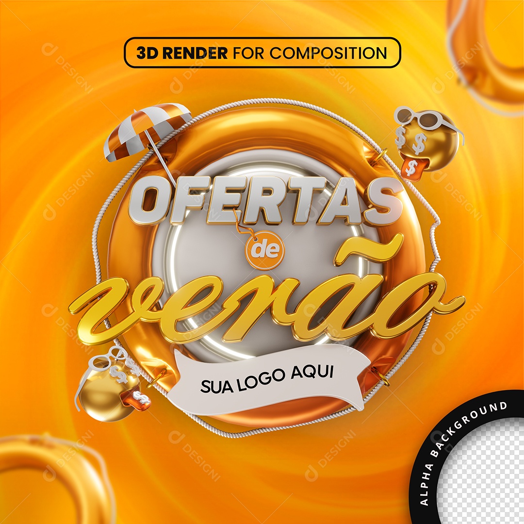 Selo 3D Ofertas de Verão Para Composição PSD