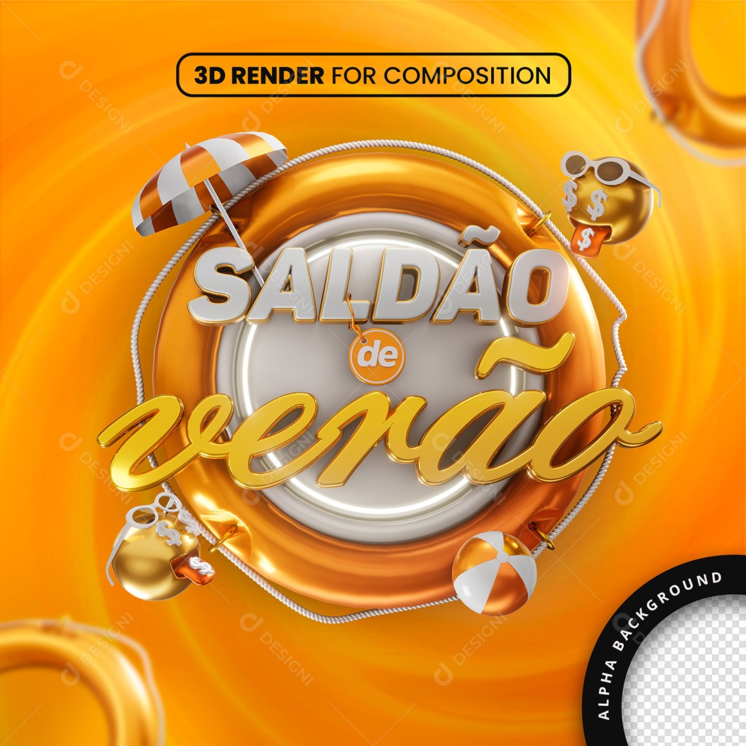 Selo 3D Saldão de Verão Para Composição PSD