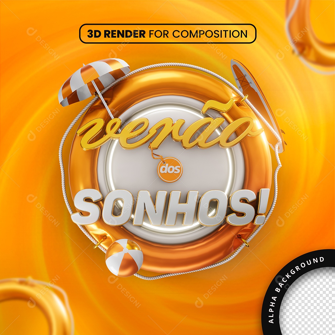 Selo 3D Verão dos Sonhos Para Composição PSD