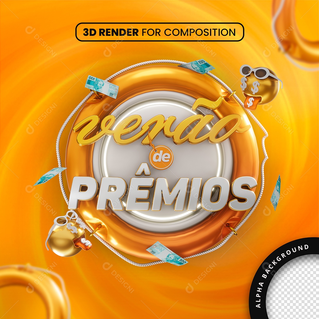 Selo 3D Verão de Prêmios Para Composição PSD