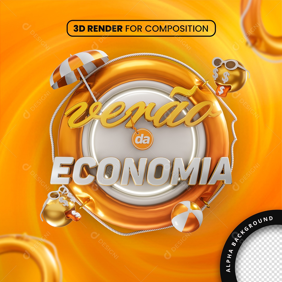 Selo 3D Verão da Economia Para Composição PSD