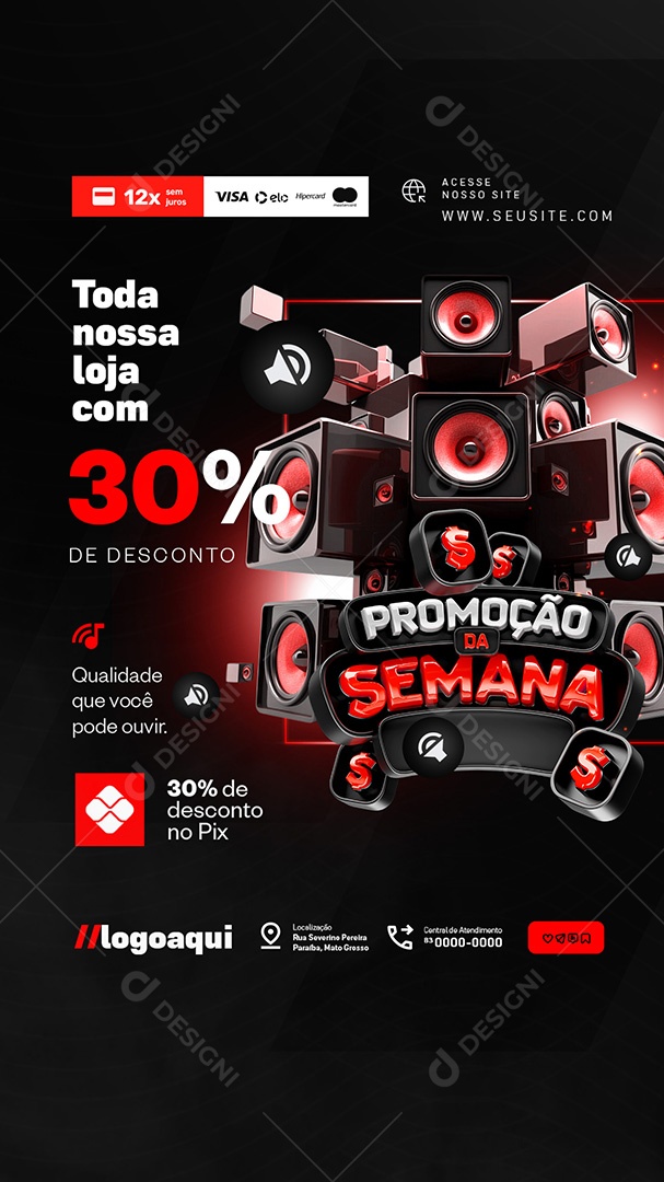 Story Som Turbinado Som Automotivo Loja com 30% de Desconto Social Media PSD Editável