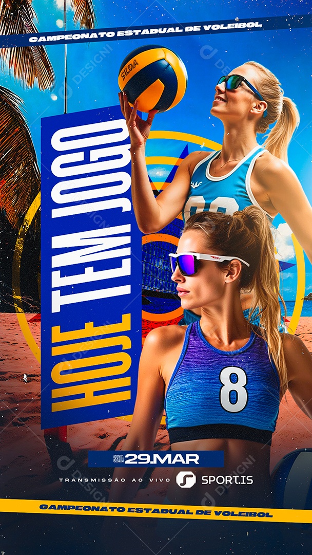 Story Volley Campeonato Estadual de Voleibol Hoje Tem Jogo Social Media PSD Editável