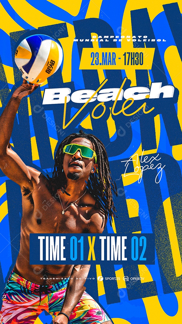 Story Volley Beach Vôlei Time 1 x Time 2 Social Media PSD Editável