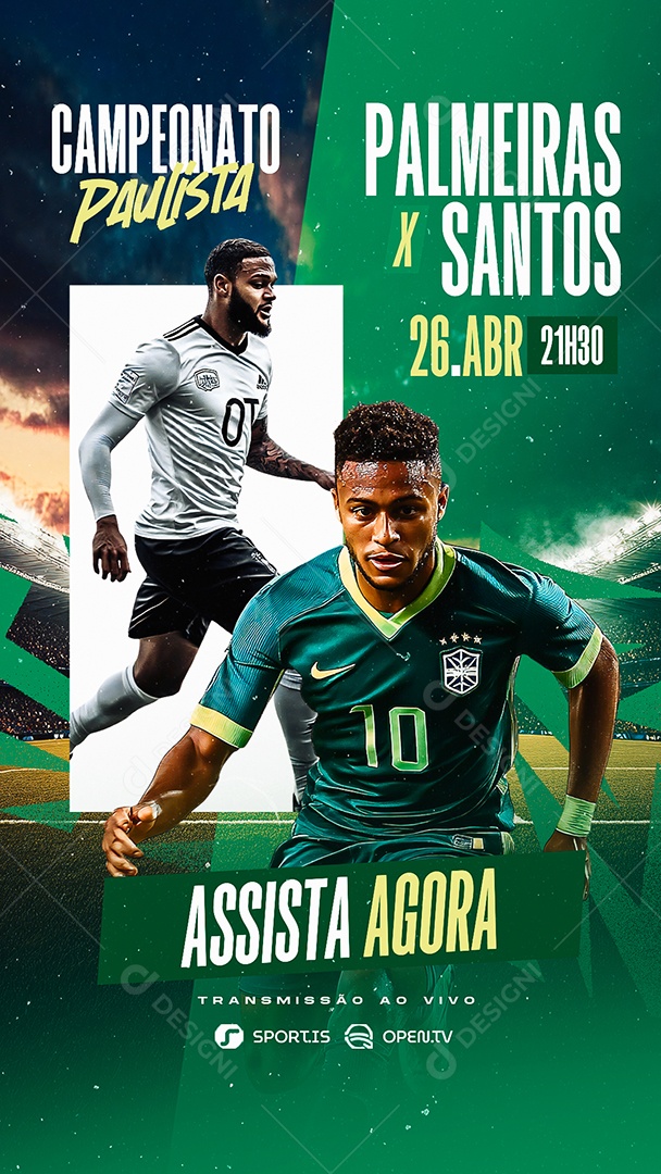 Story Campeonato Paulista Futebol Palmeiras x Santos Social Media PSD Editável