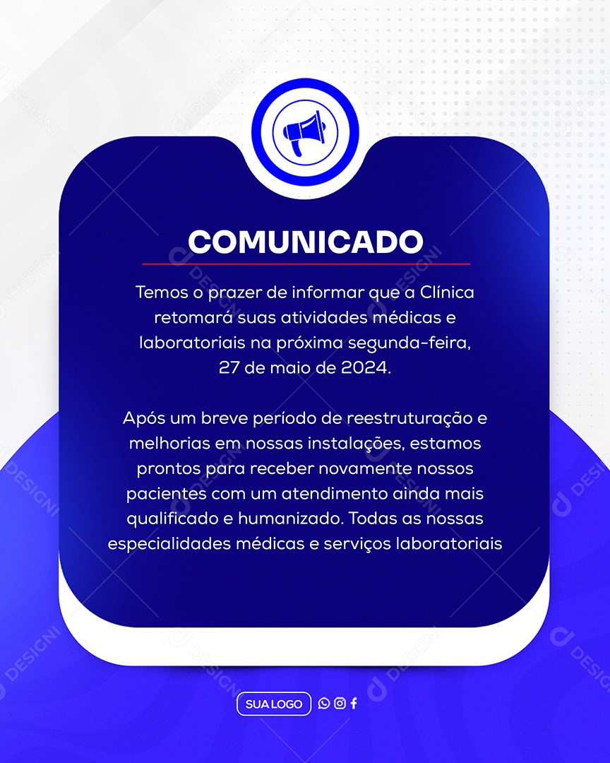 Comunicado Importante Clinica Social Media PSD Editável