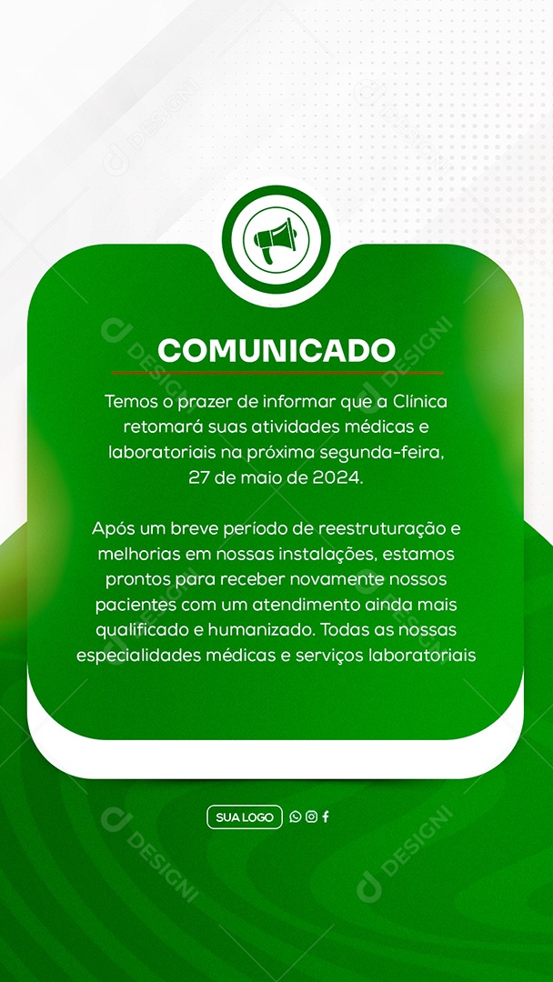 Story Comunicado Importante Clinica Social Media PSD Editável