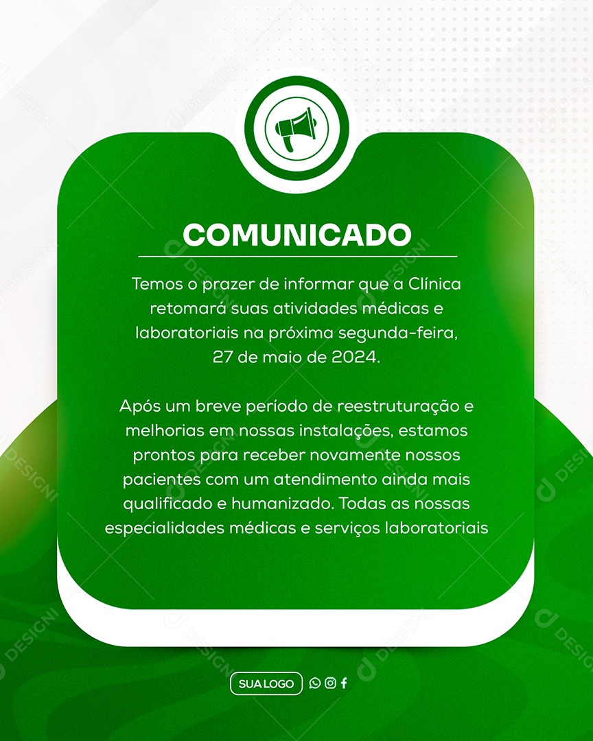 Comunicado Importante Clinica Social Media PSD Editável