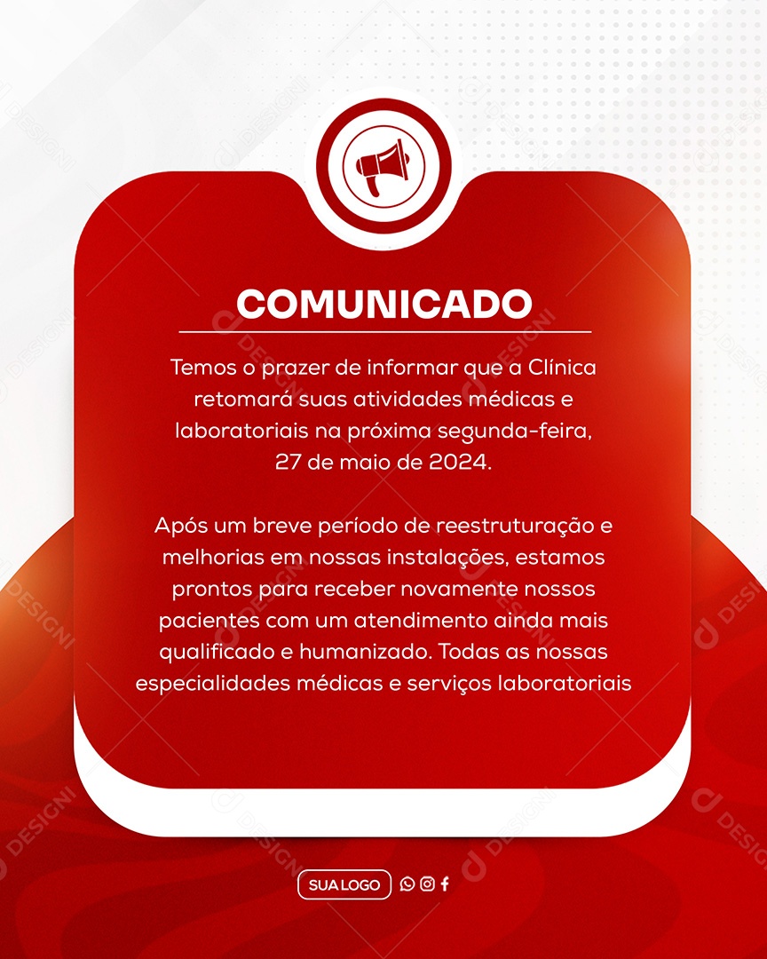 Comunicado Importante Clinica Social Media PSD Editável