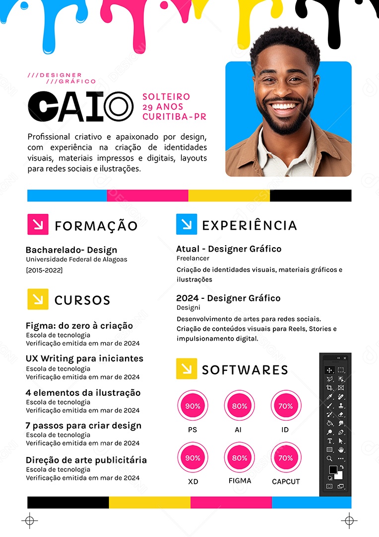 Modelo de Currículo Designer Gráfico Caio PSD Editável