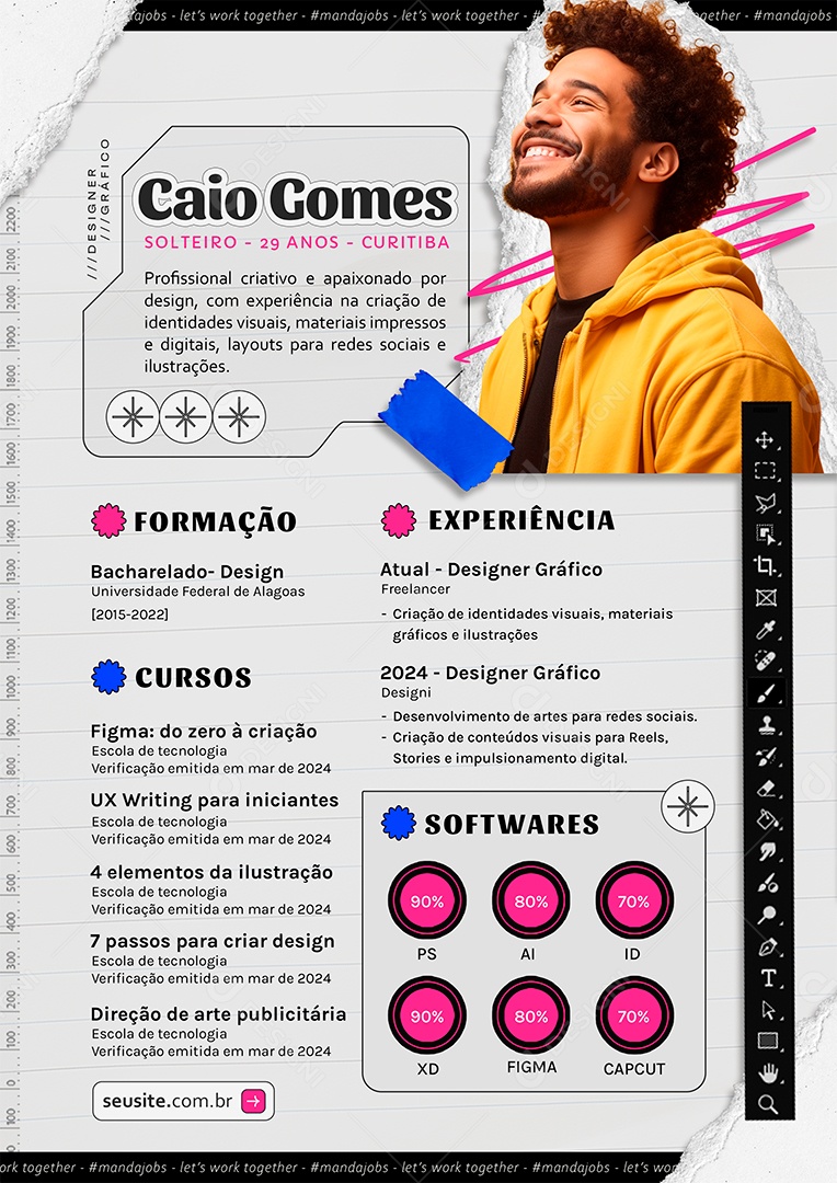 Modelo de Currículo Caio Gomes Designer Gráfico PSD Editável