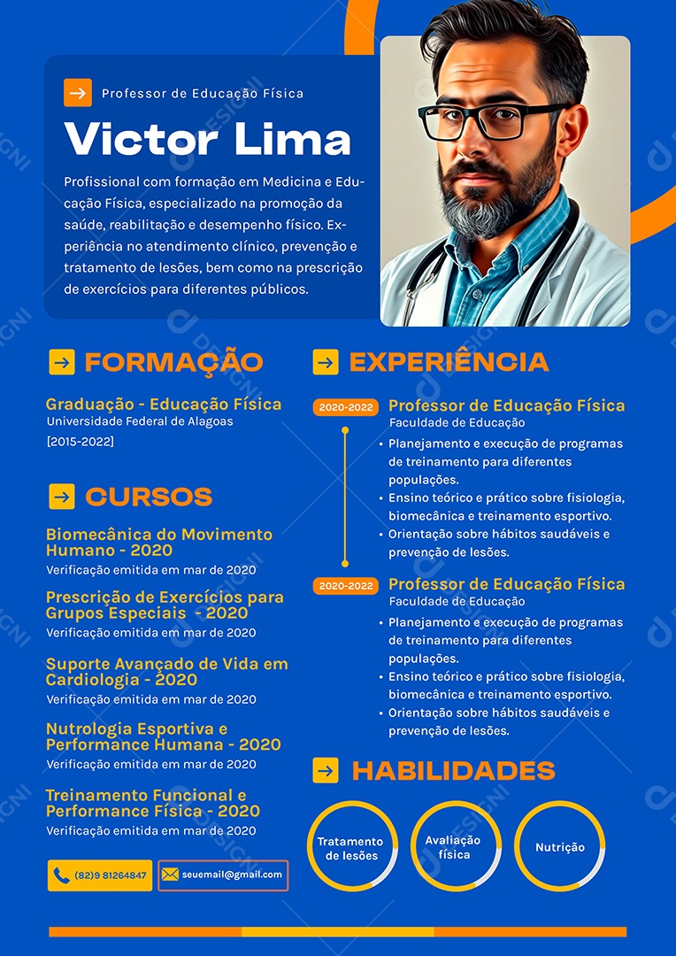 Modelo de Currículo Prefessor de Educação Física Victor Lima PSD Editável