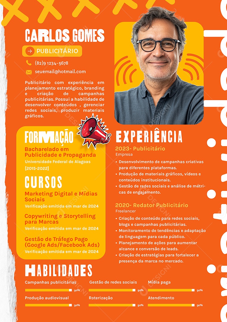 Modelo de Currículo Carlos Gomes Publicitário PSD Editável