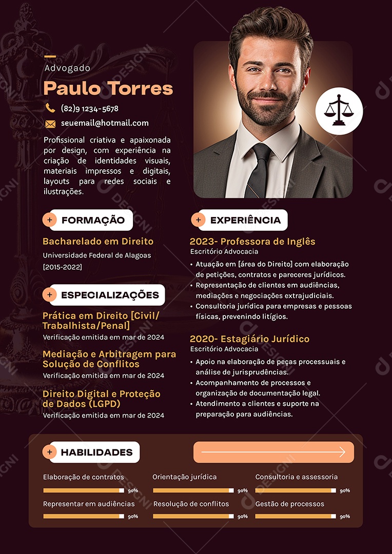 Modelo de Currículo Advogado Paulo Torres PSD Editável