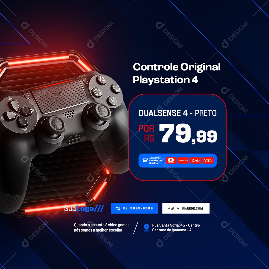 Video Games Controle Original Playstation Social Media PSD Editável