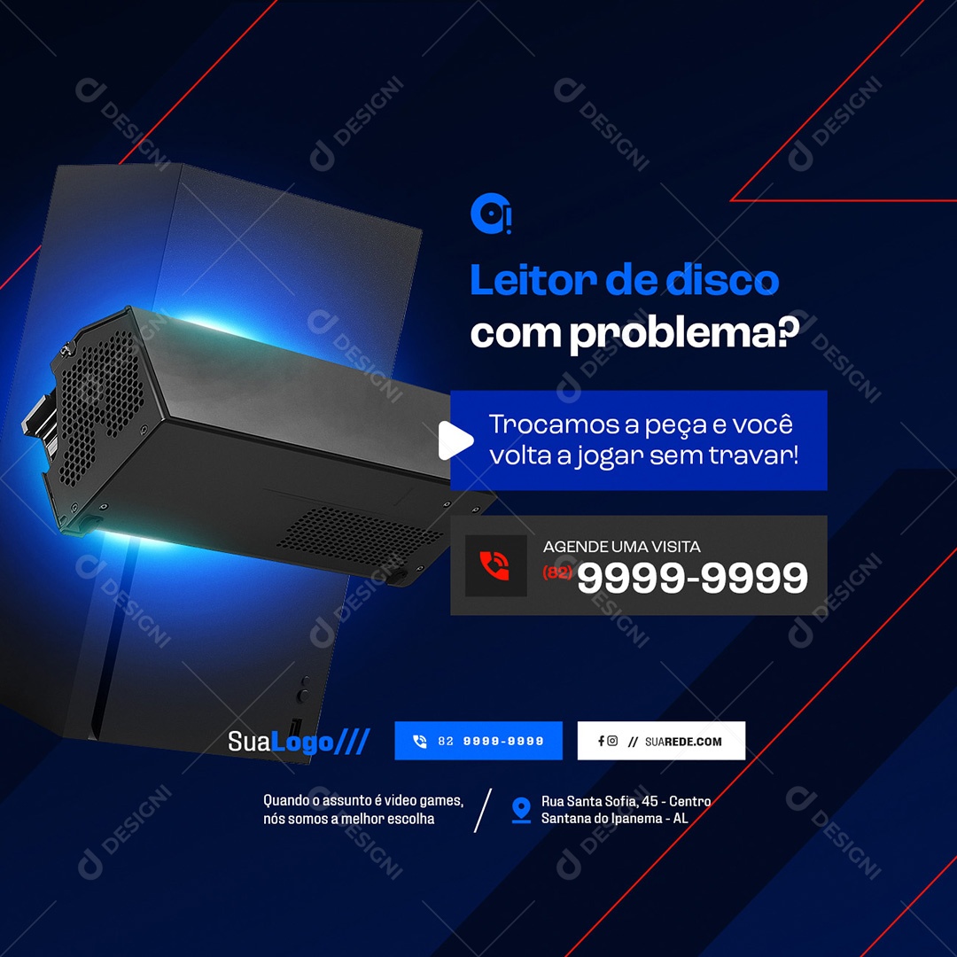 Video Games Leitor de Disco com Problema Social Media PSD Editável