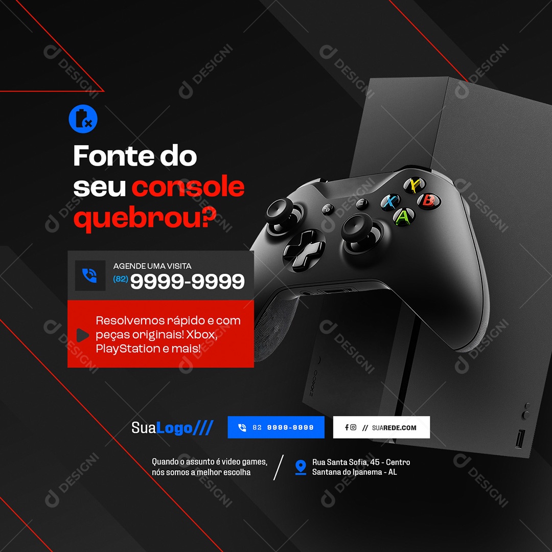 Video Games Fonte do Seu Console Quebrou Social Media PSD Editável