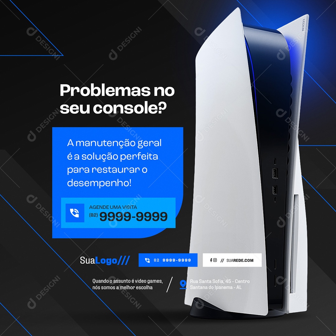 Video Games Problemas no Seu Console Social Media PSD Editável