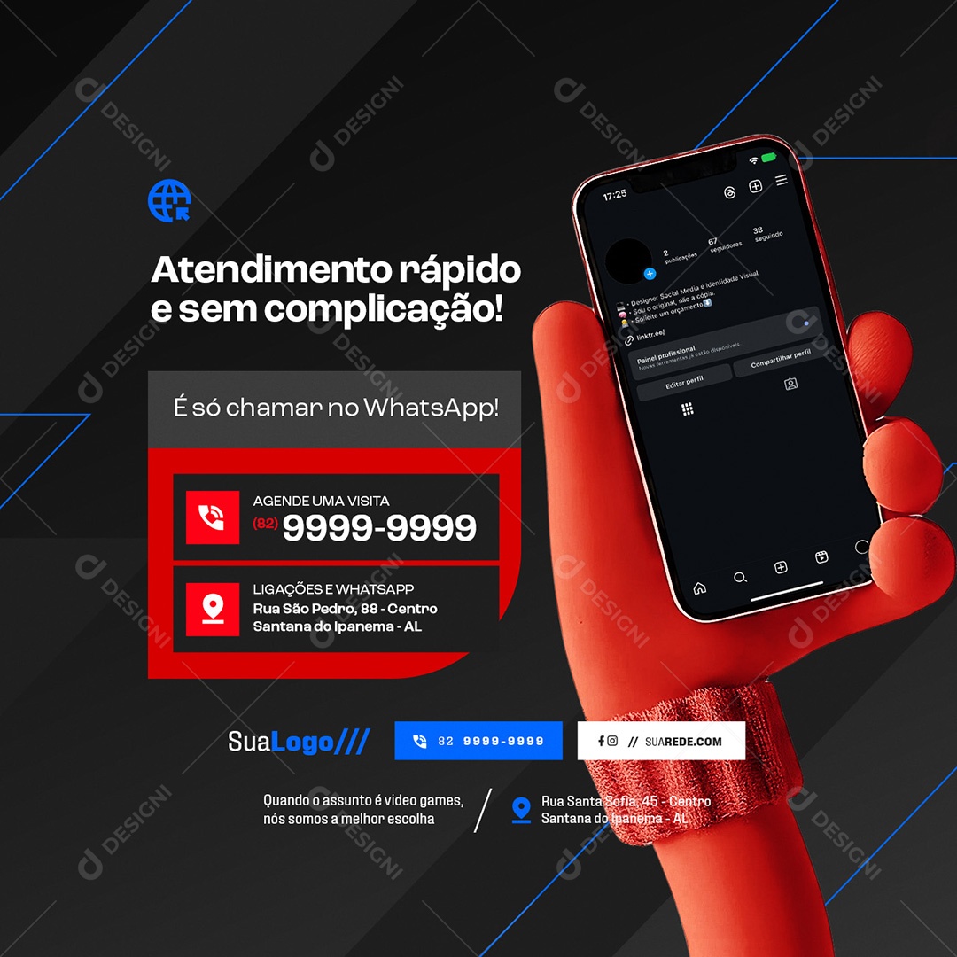 Video Games Atendimento Rápido Social Media PSD Editável