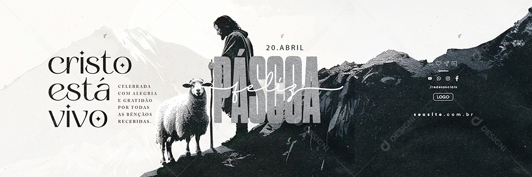 Social Media Carrossel Feliz Páscoa 20 de Abril Cristo Está Vivo PSD Editável