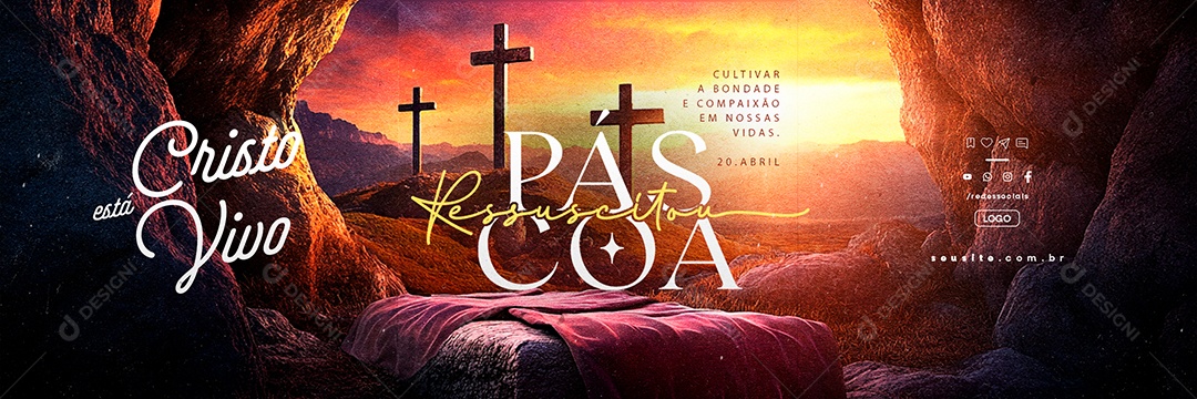 Carrossel Feliz Páscoa 20 de Abril Cristo Está Vivo Social Media PSD Editável