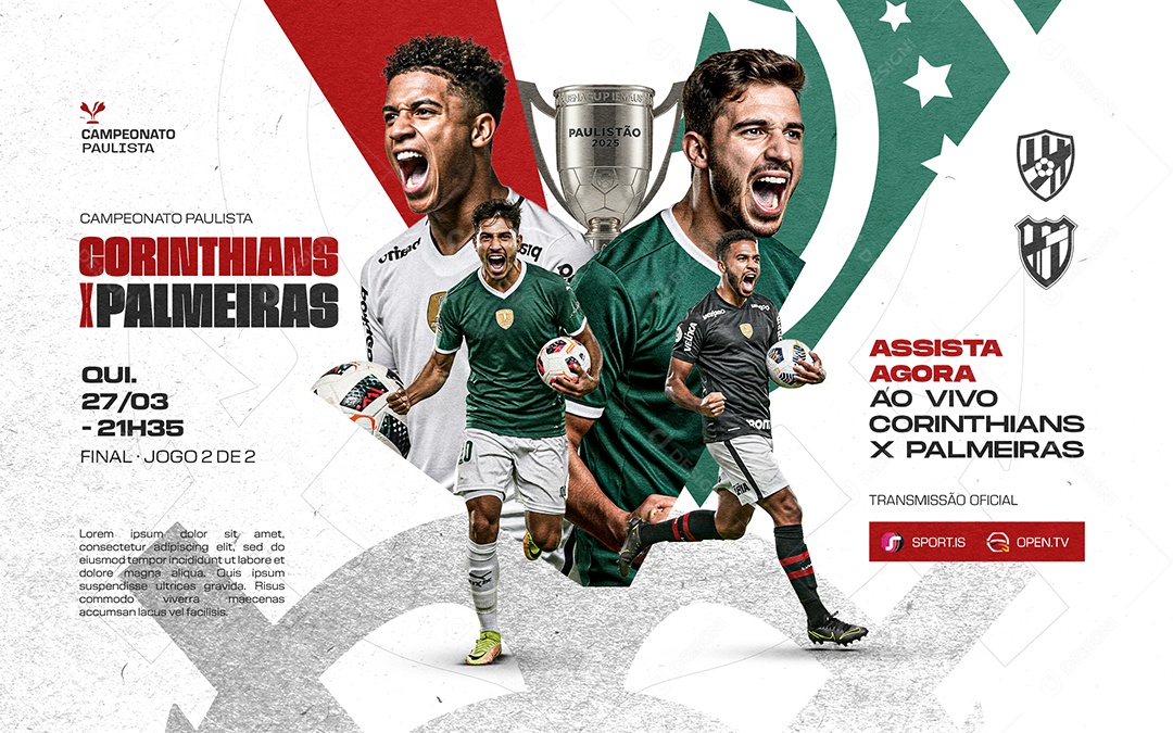 Carrossel Campeonato Paulista Corinthians x Palmeiras Social Media PSD Editável