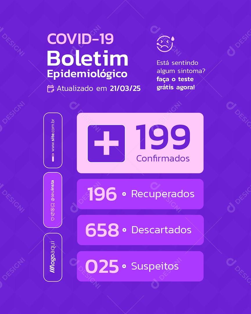 Covid-19 Boletim Epidemiológico Confirmados Recuperados Social Media PSD Editável