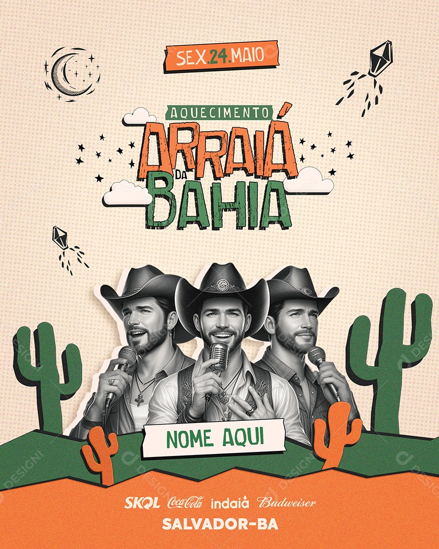 Flyer Aquecimento Arraiá Da Bahia Social Media Feed PSD Editável