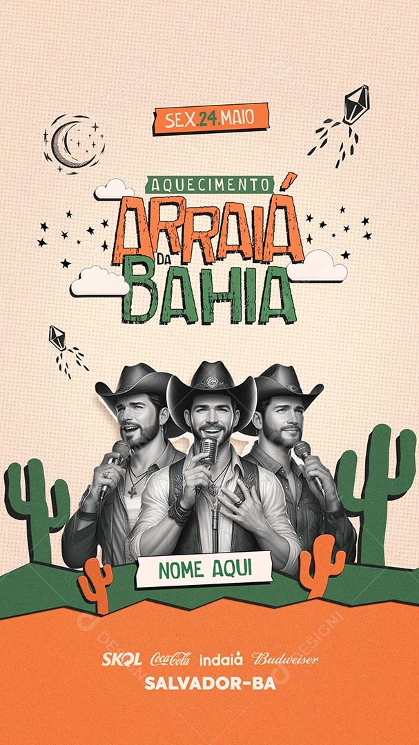 Flyer Aquecimento Arraiá Da Bahia Social Media Story PSD Editável