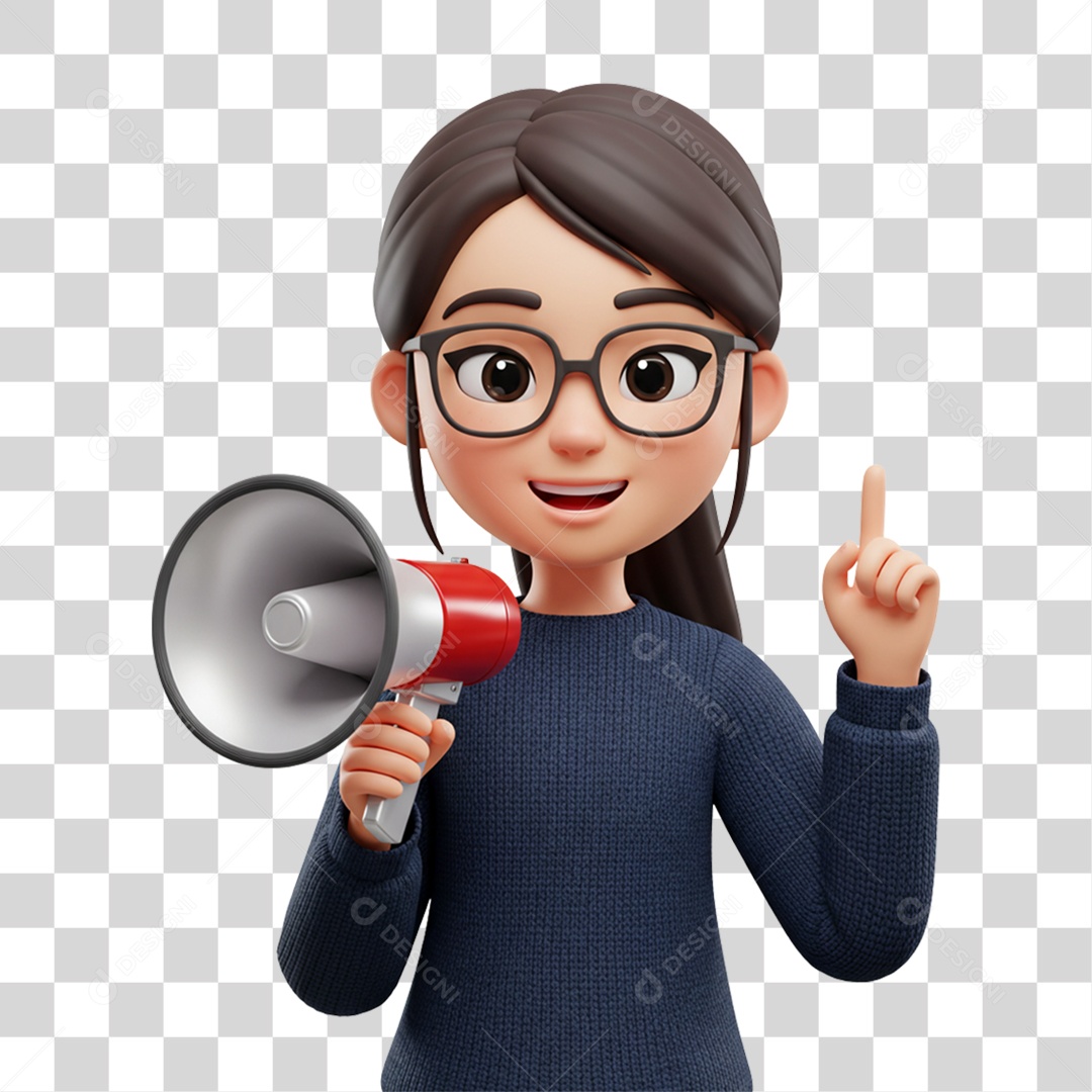 Personagem 3D com Megafone Anunciando Ofertas PNG Transparente