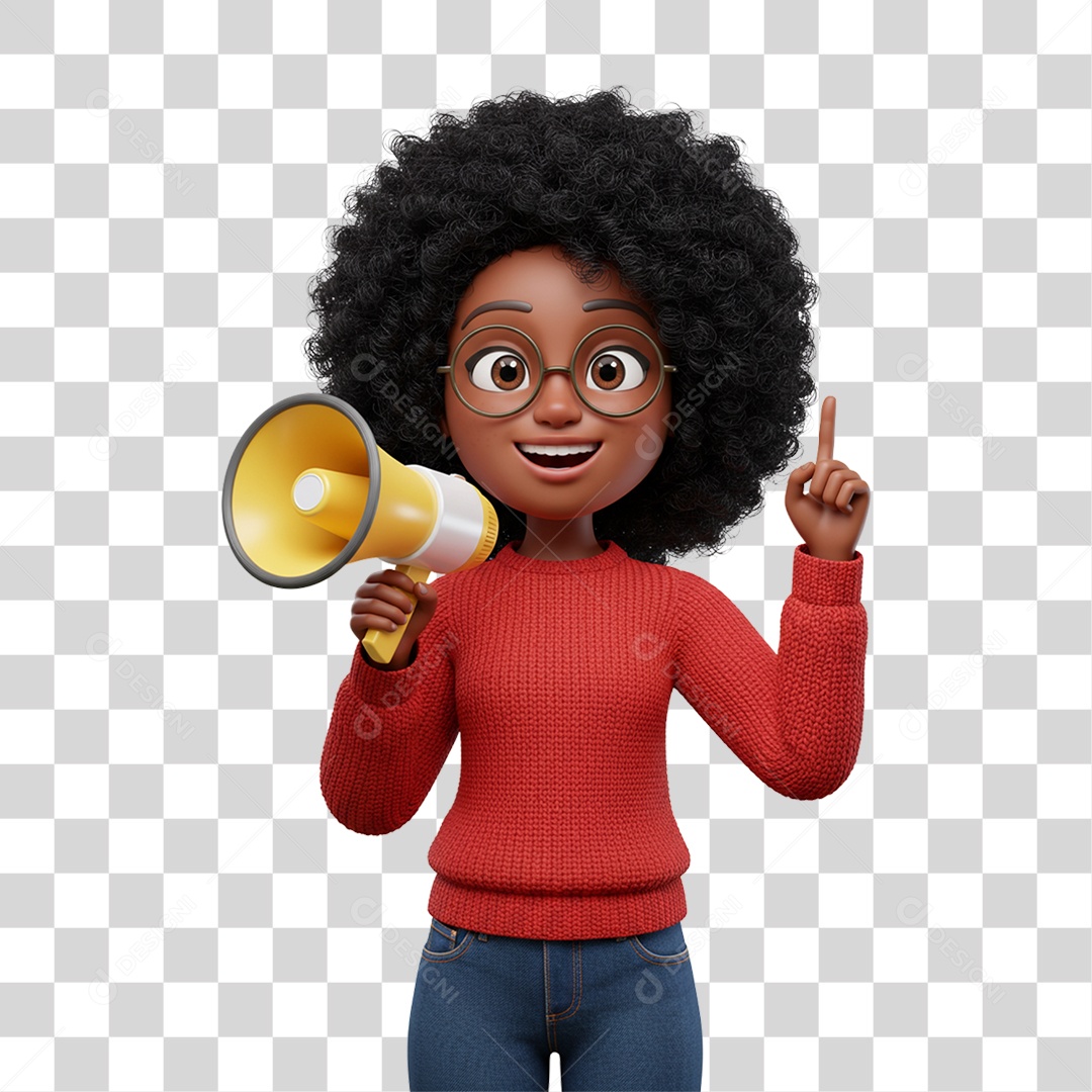 Personagem 3D com Megafone Anunciando Ofertas PNG Transparente