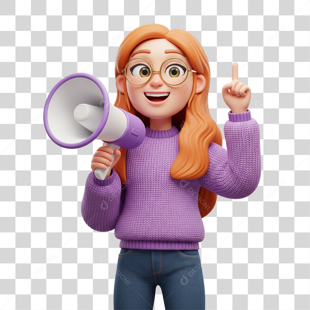 Personagem 3D com Megafone Anunciando Ofertas PNG Transparente