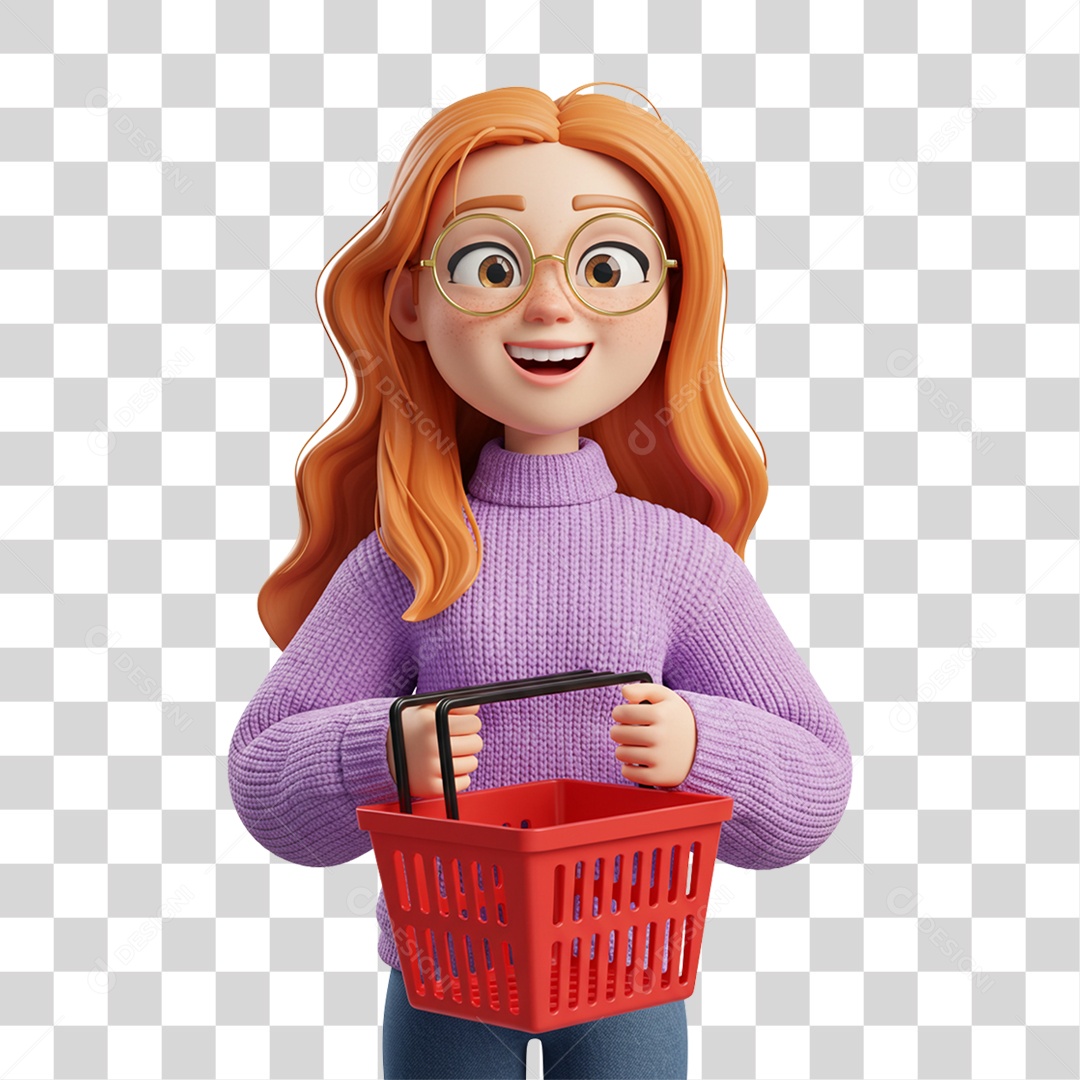 Personagem com Cesta de Compras PNG Transparente