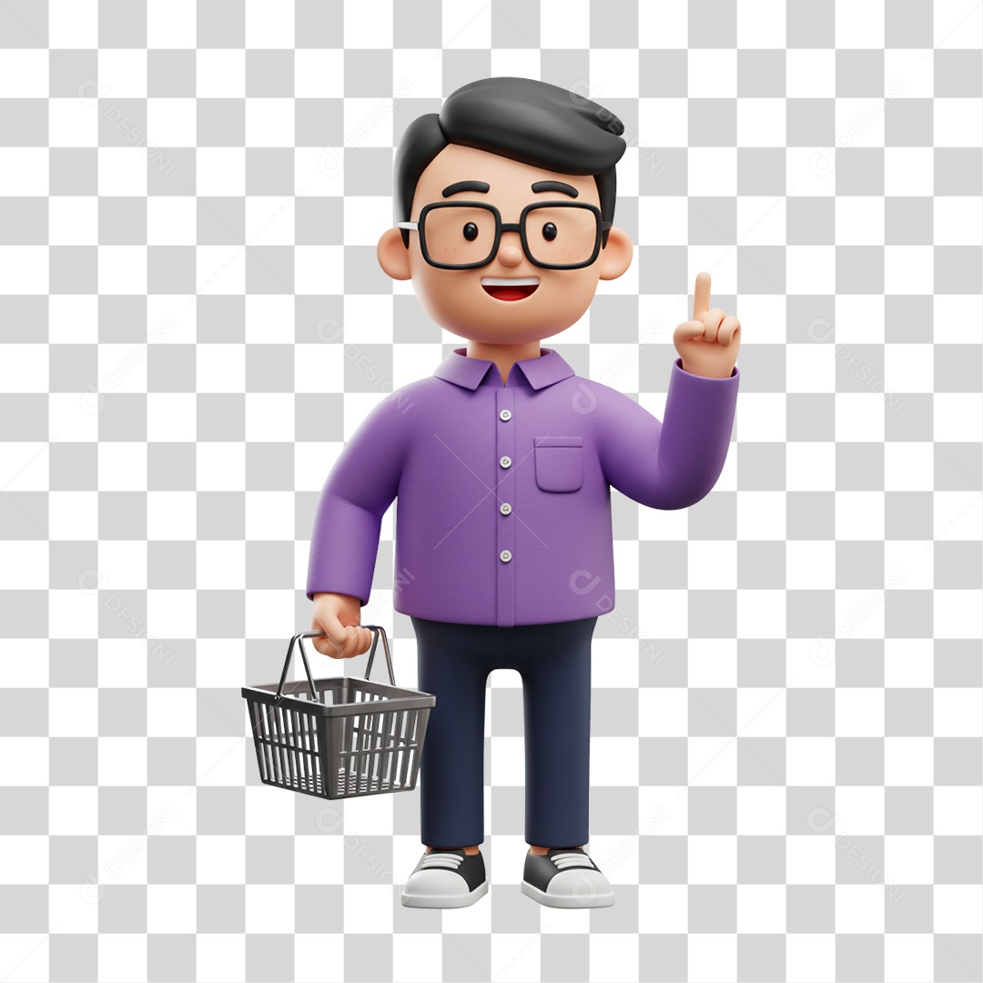 Personagem com Cesta de Compras PNG Transparente