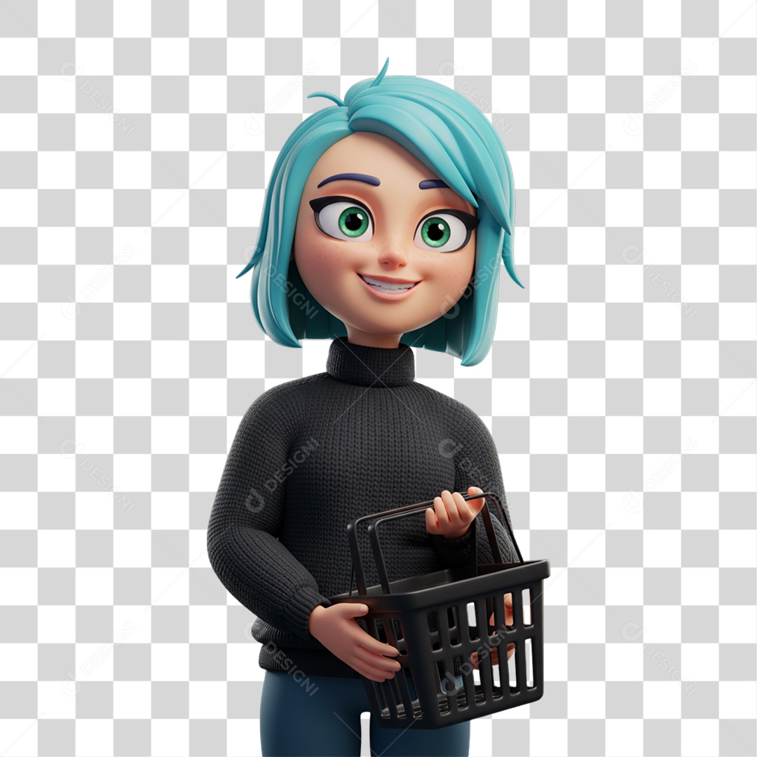 Personagem com Cesta de Compras PNG Transparente