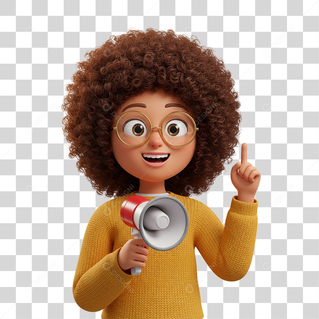 Personagem 3D com Megafone Anunciando Ofertas PNG Transparente