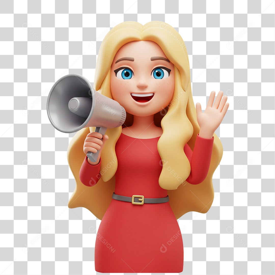 Personagem 3D com Megafone Anunciando Ofertas PNG Transparente