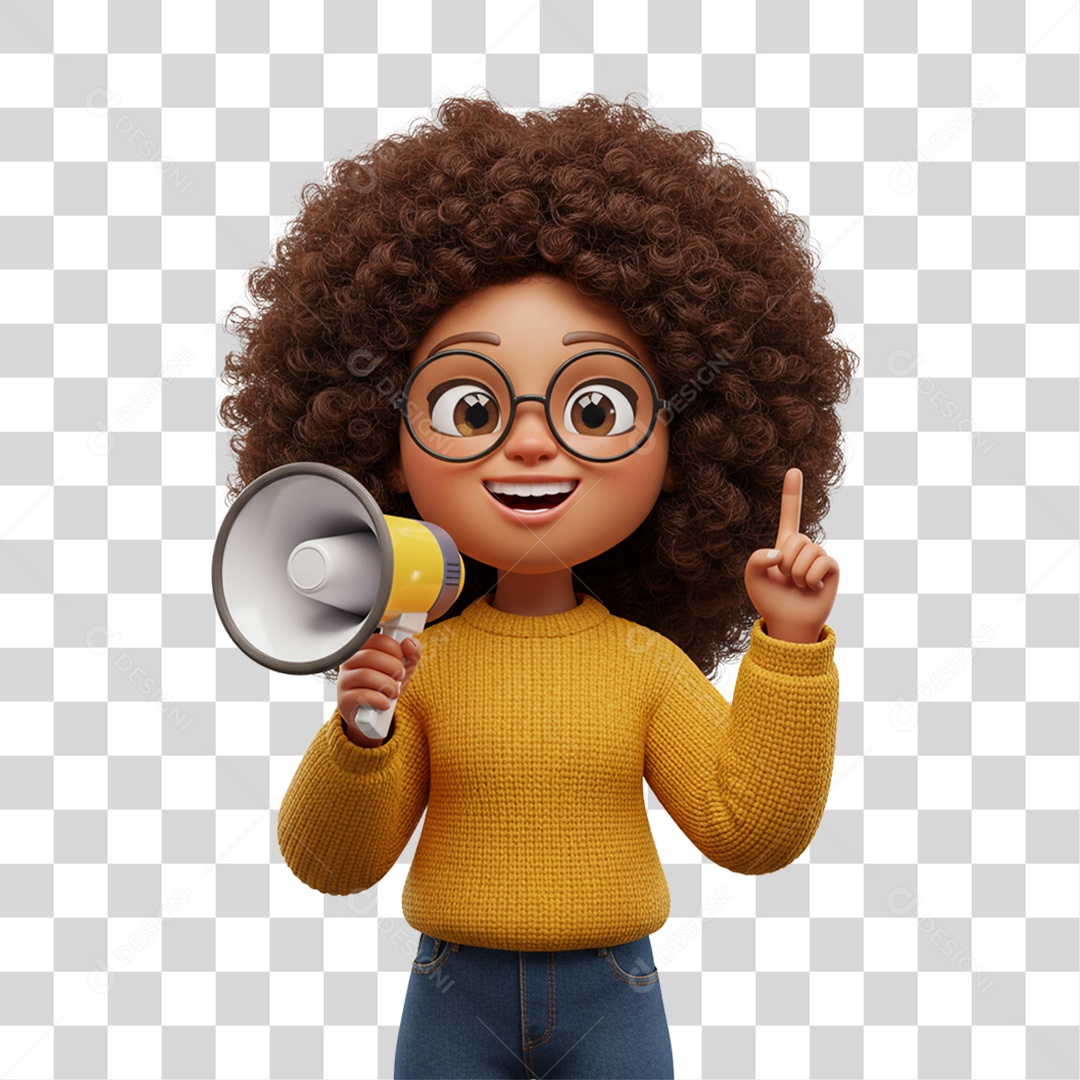 Personagem 3D com Megafone Anunciando Ofertas PNG Transparente