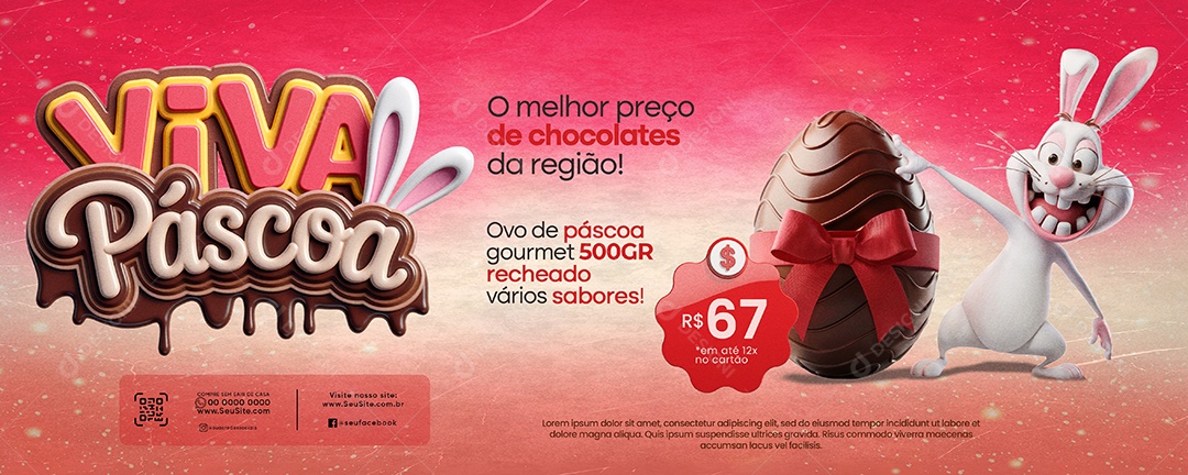 Banner Viva a Páscoa Promoções Social Media PSD Editável