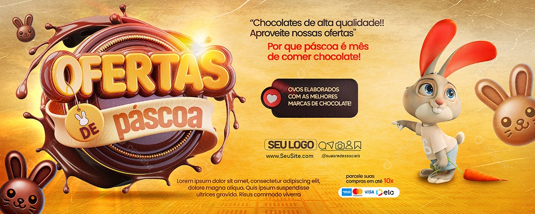 Banner Ofertas de Páscoa Promoções Social Media PSD Editável