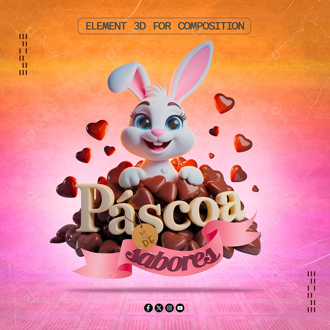 Coelho da Pascoa Elemento 3D Para Composição PSD
