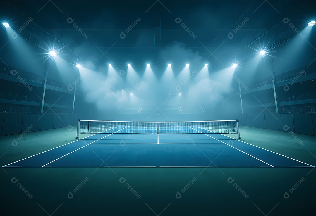 Quadra de tênis iluminada por refletores