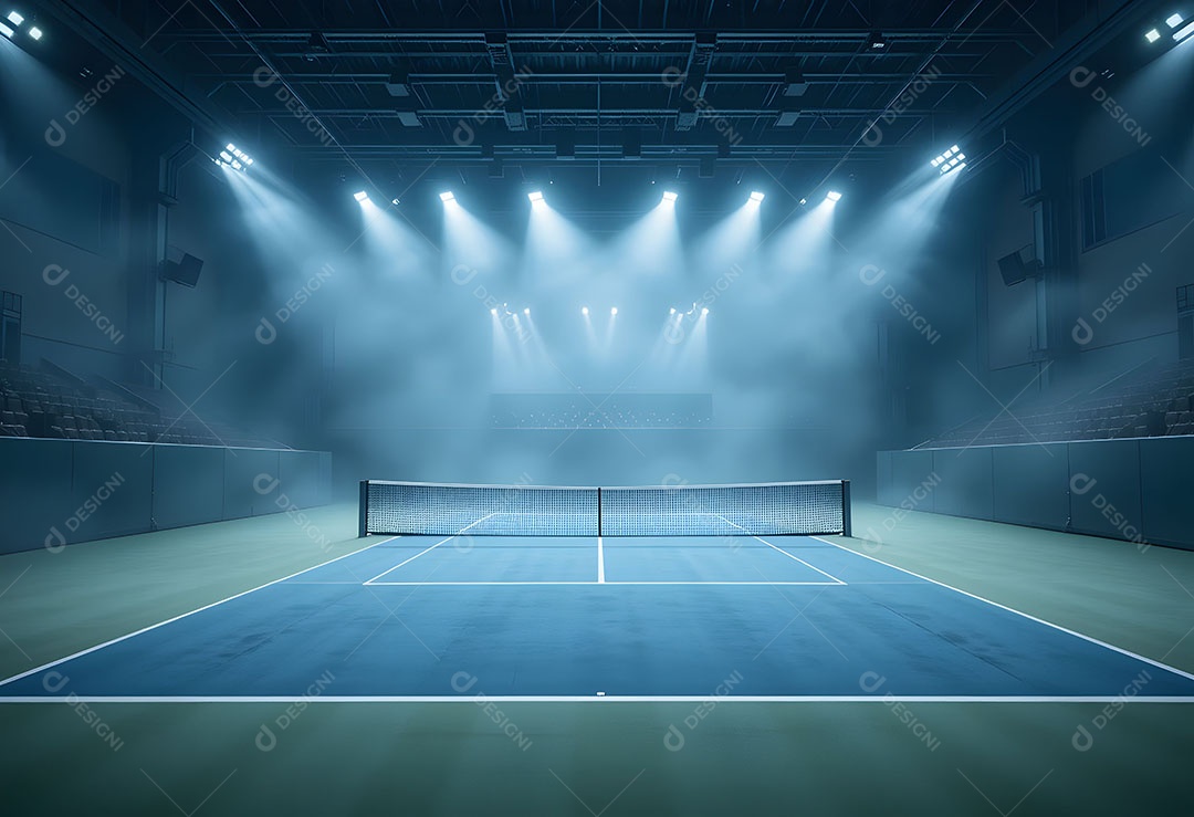 Quadra de tênis iluminada por refletores
