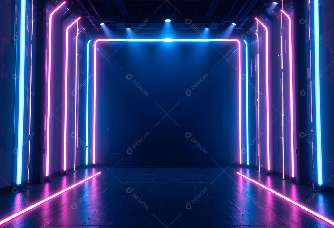 Palco bem iluminado decorado para show com luzes neon