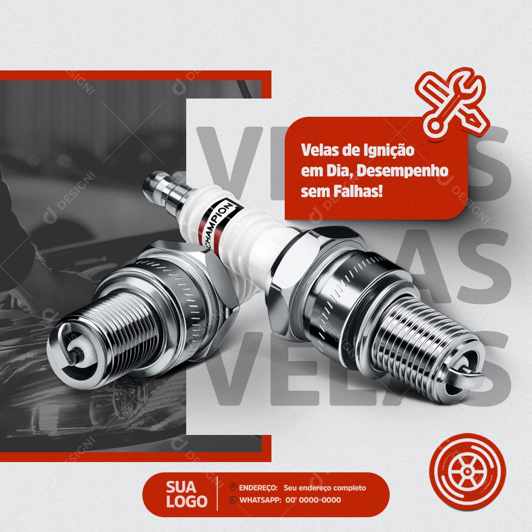 Oficina Mecânica Velas de Ingnição em Dia Desempenho Sem Falhas Social Media PSD Editável