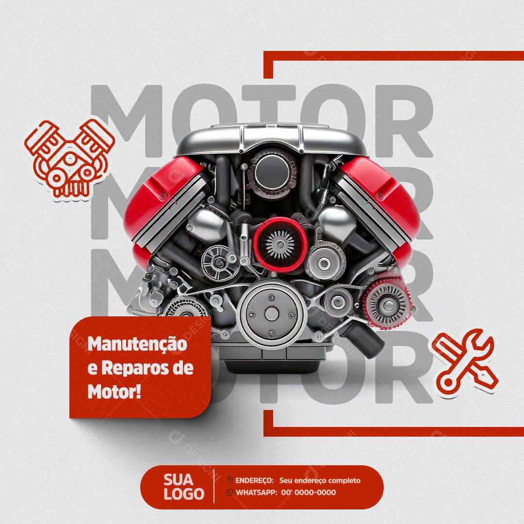 Oficina Mecânica Manutenção e Reparos de Motor Social Media PSD Editável