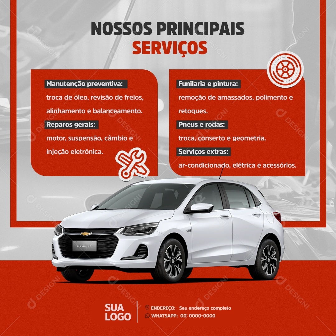 Oficina Mecânica Nossos Principais Serviços Social Media PSD Editável